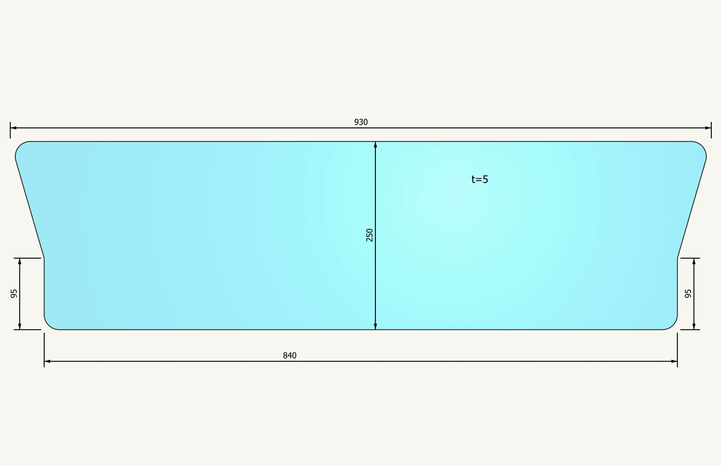 Heckscheibenglas unten 250x920mm