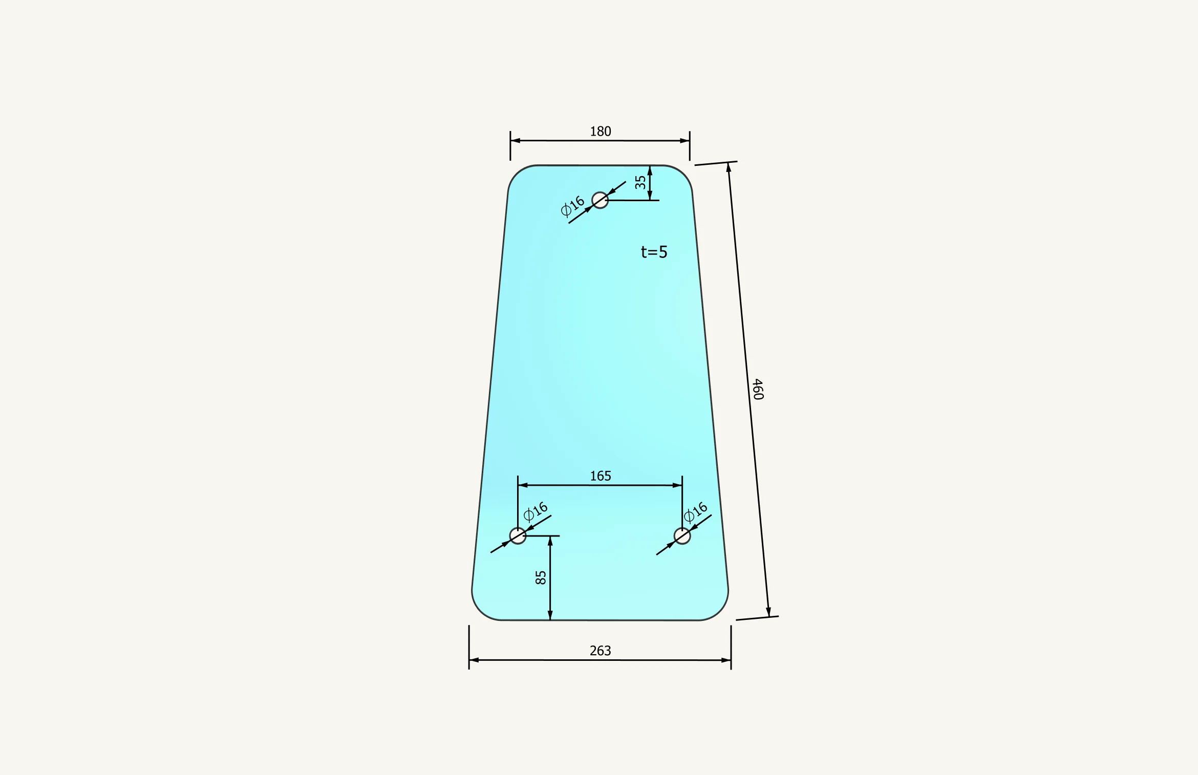 Radsichtglas 246x460mm CS722