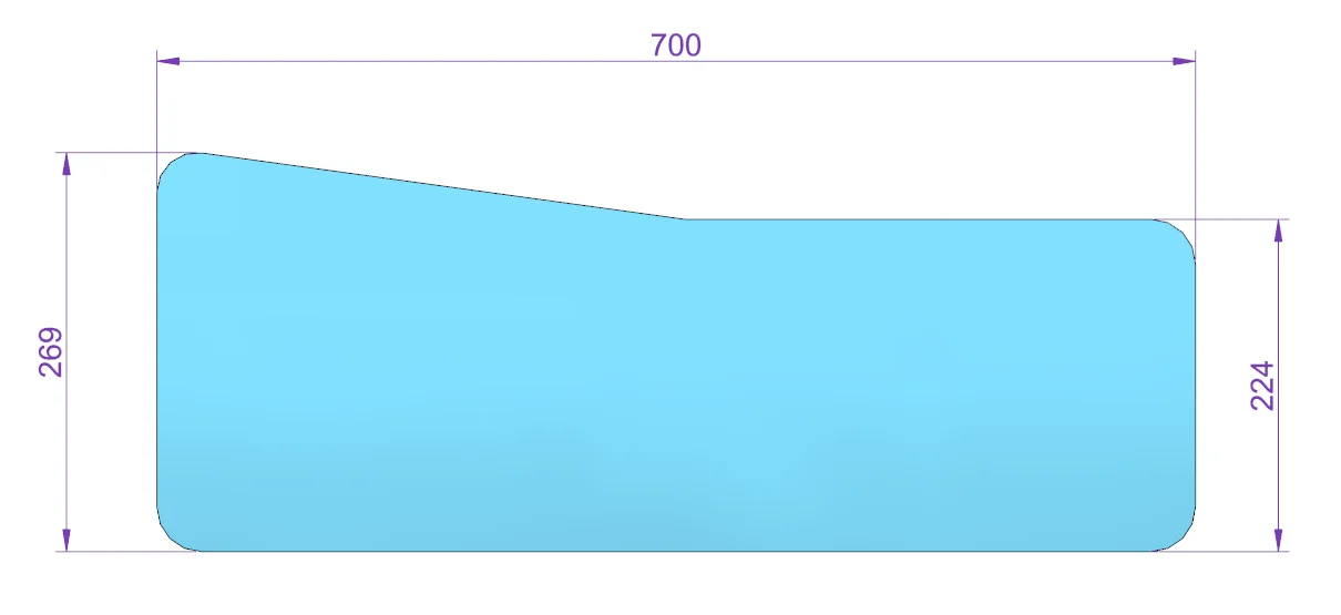 Radsichtglas 269x700mm