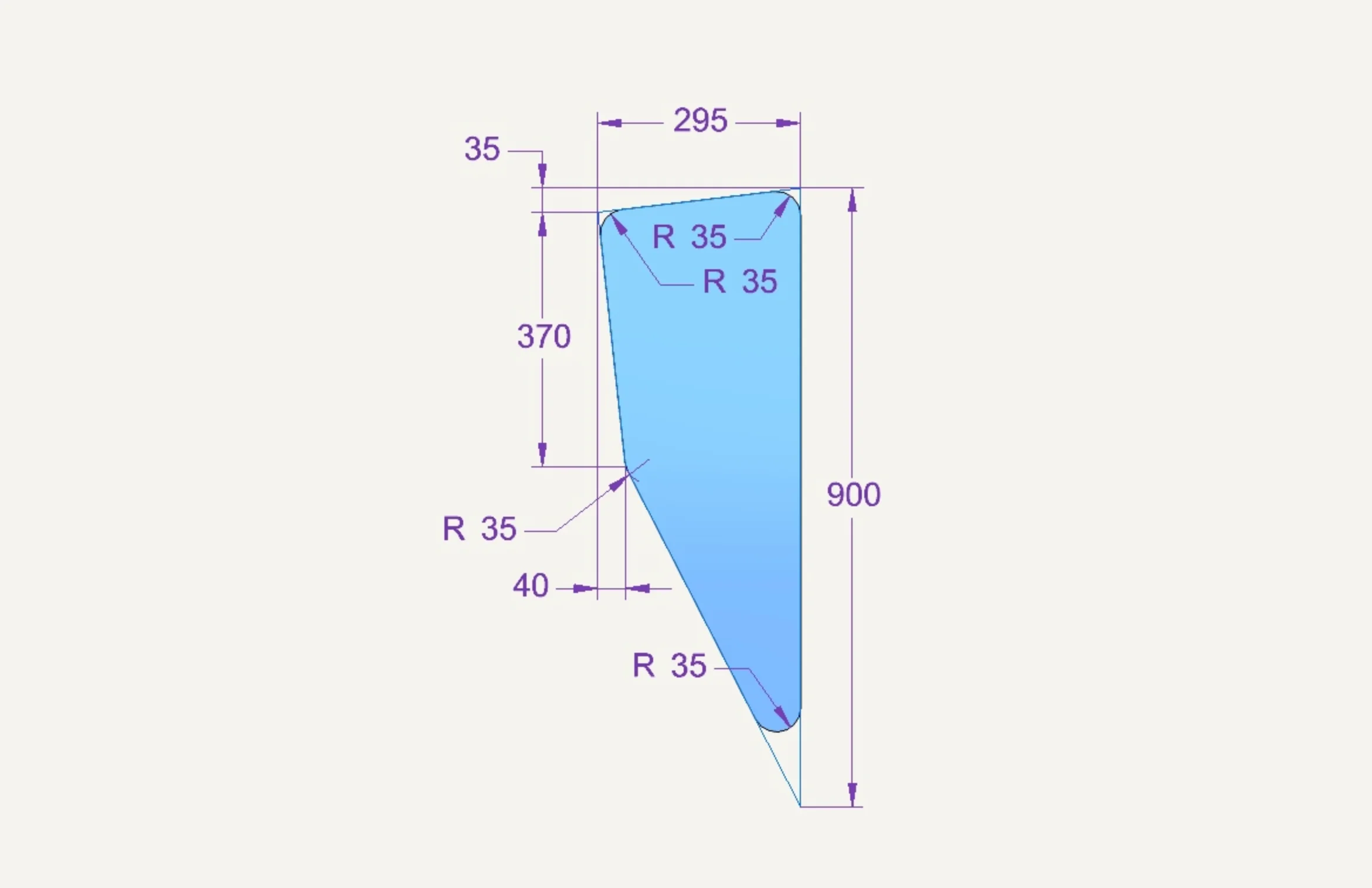 Radsichtglas 285x770mm