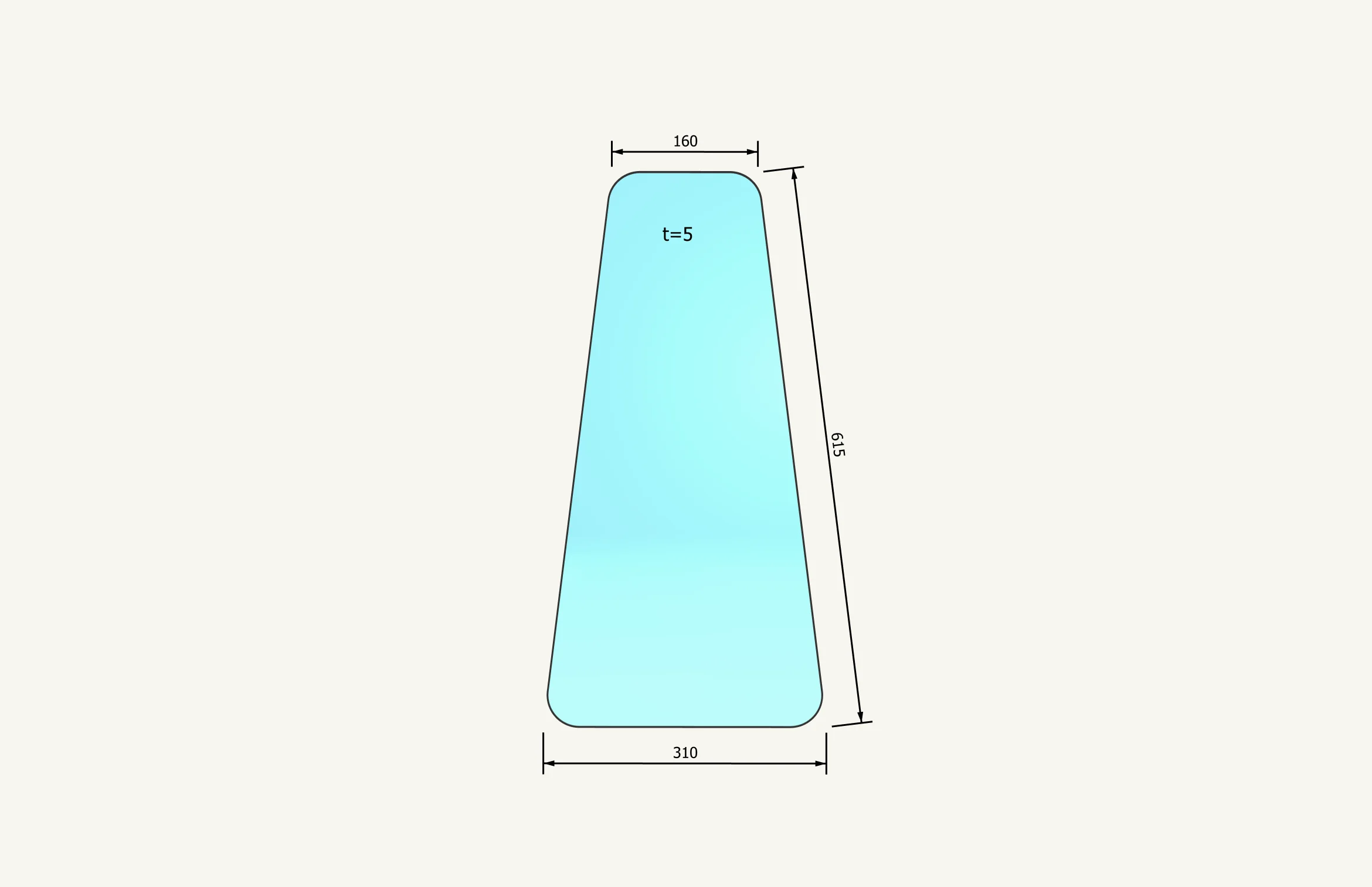 Radsichtglas 300x600mm
