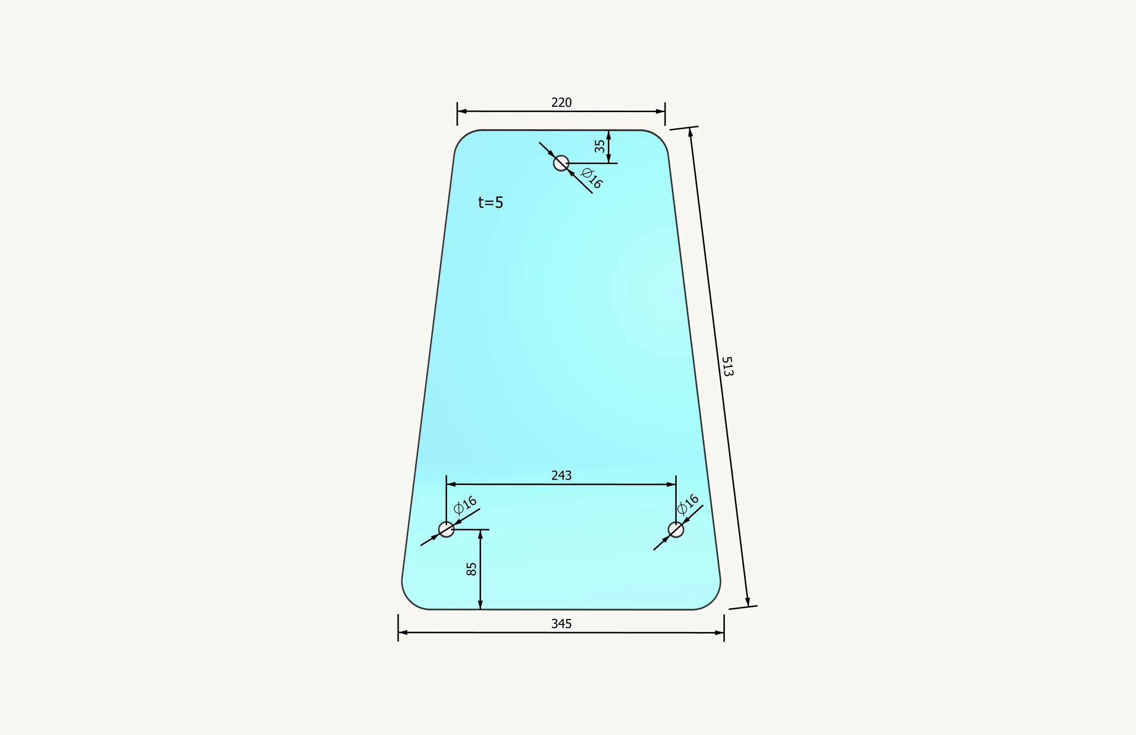 Radsichtglas 337x510mm