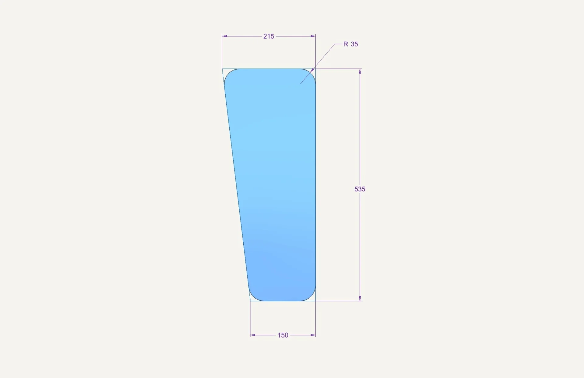 [1010932] Lower Side Glass Jakob 540x210mm