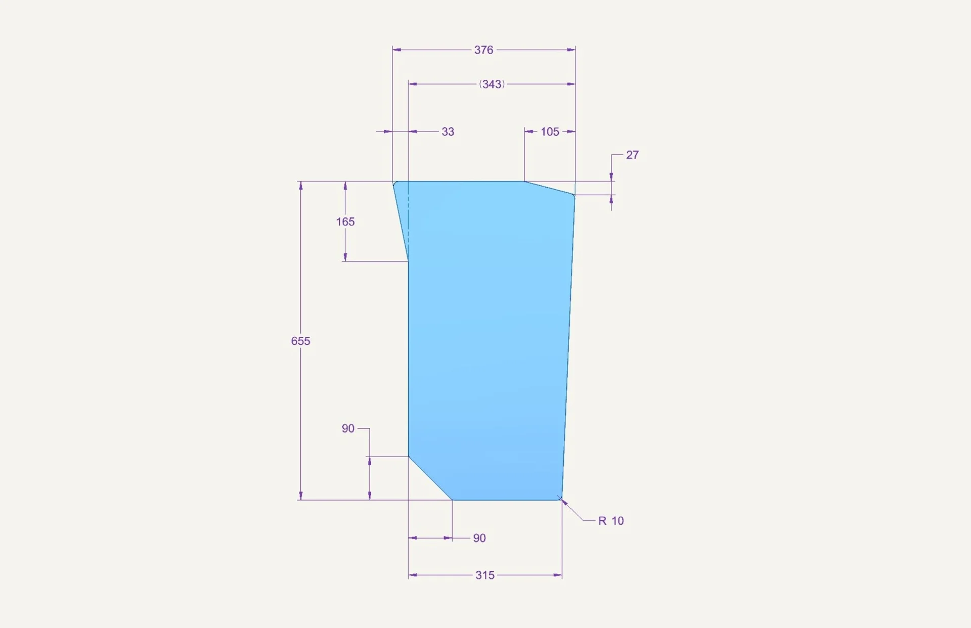 [1013262] Radsichtglas links 220/265x650mm