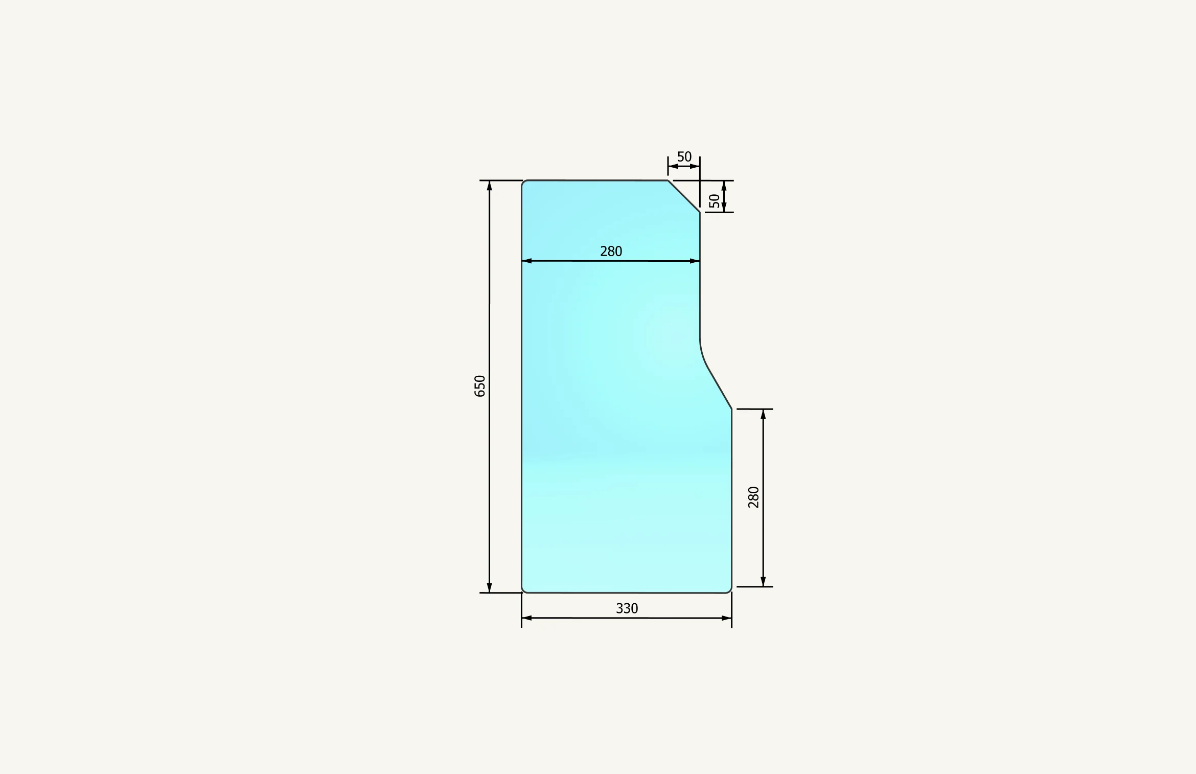 Radsichtglas links 226/340x562mm