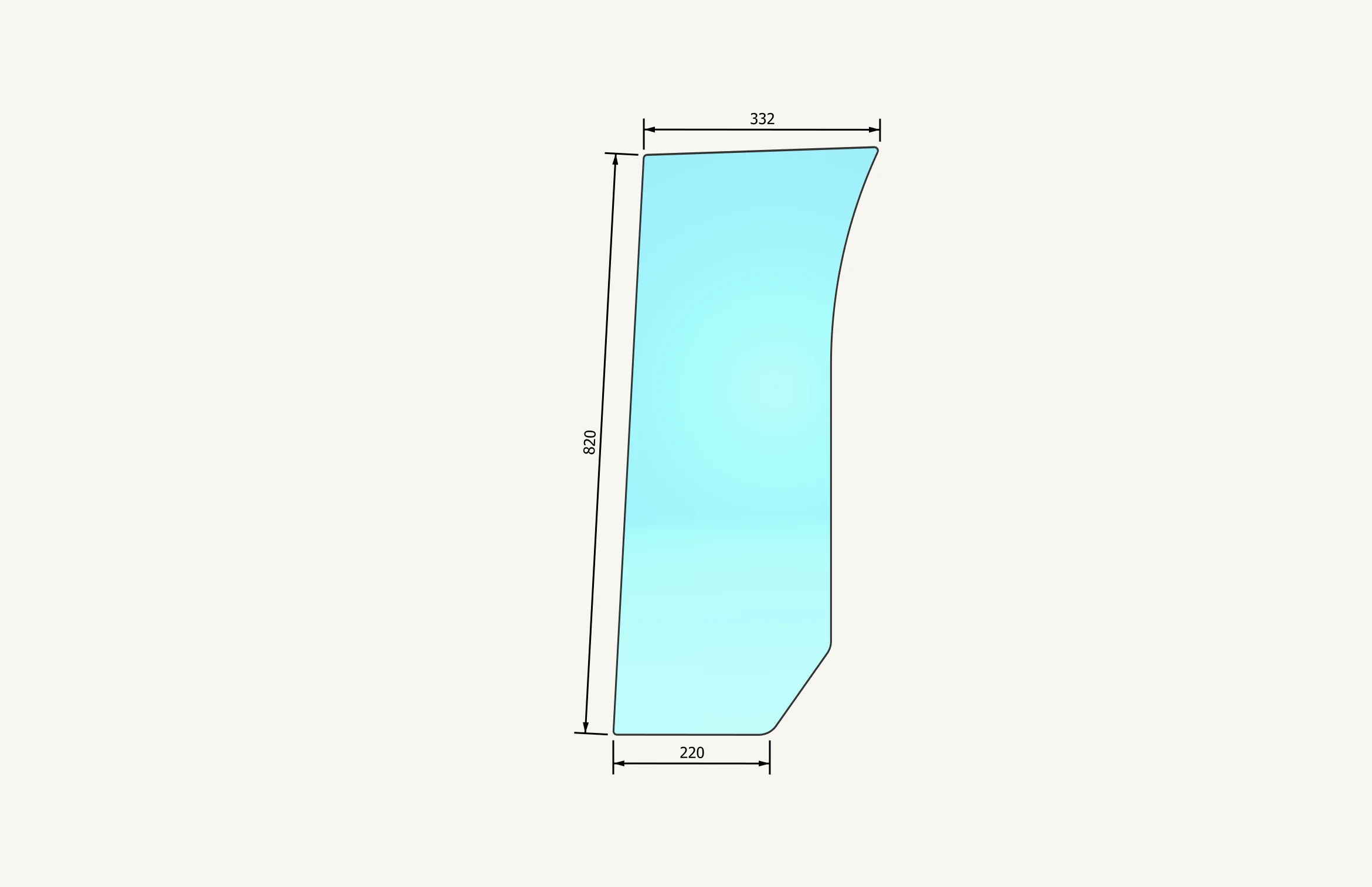 Radsichtglas rechts 215/327x817mm