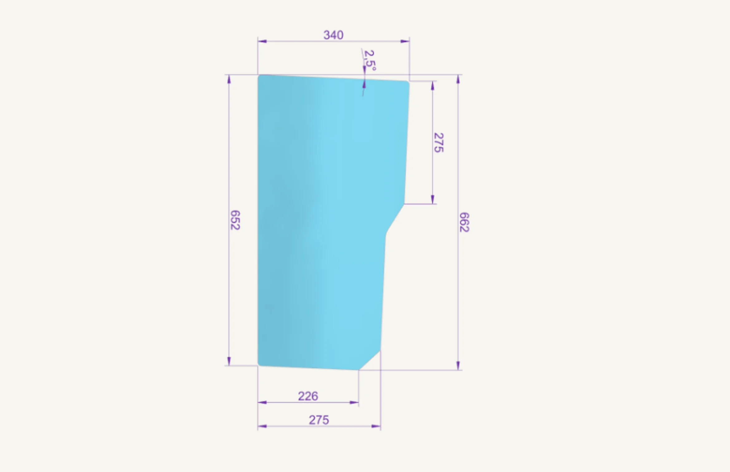 [1002148] Radsichtglas rechts 226/340x652mm