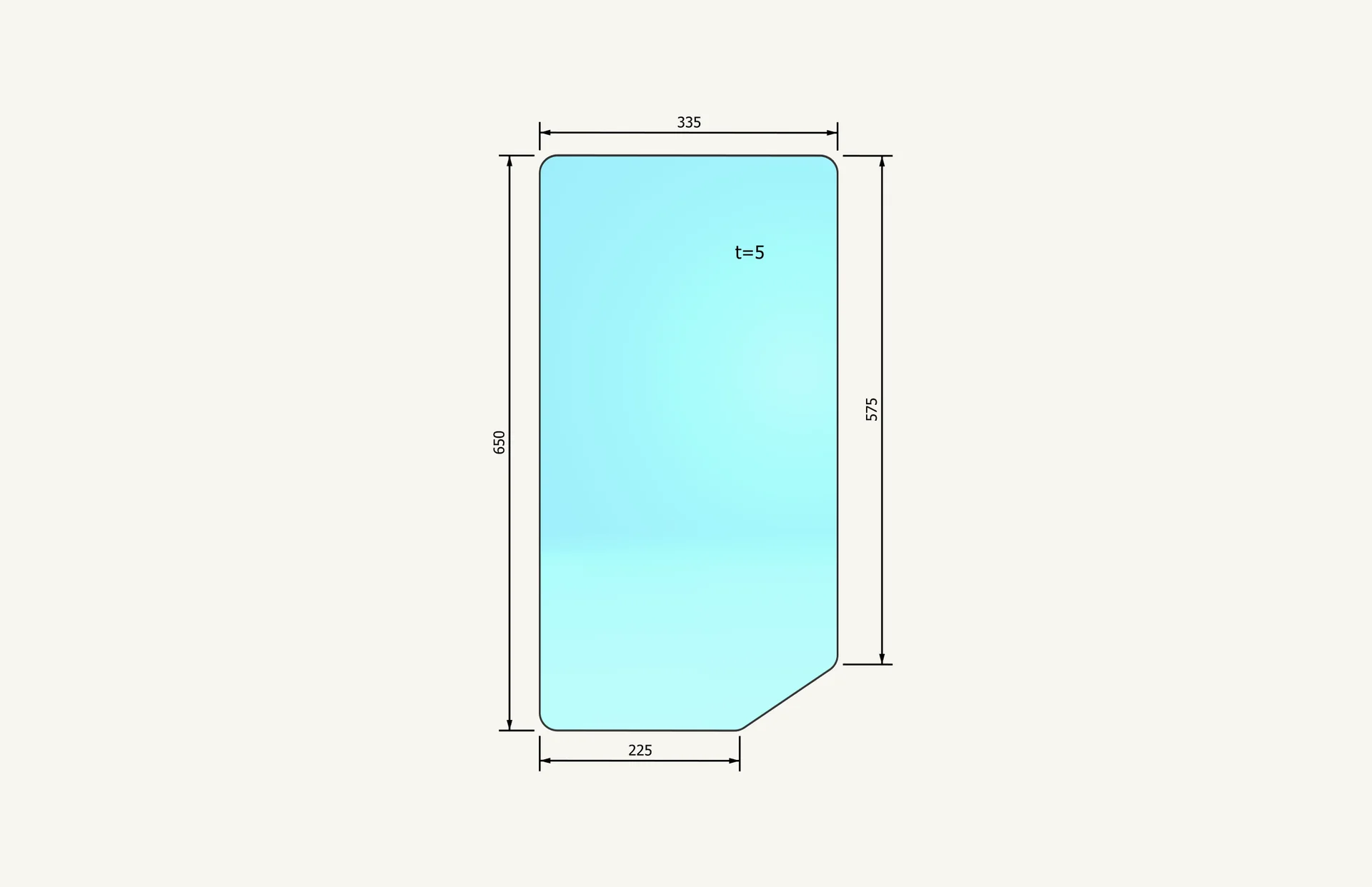 [1011777] Lower Side Glass right 228/338x574mm