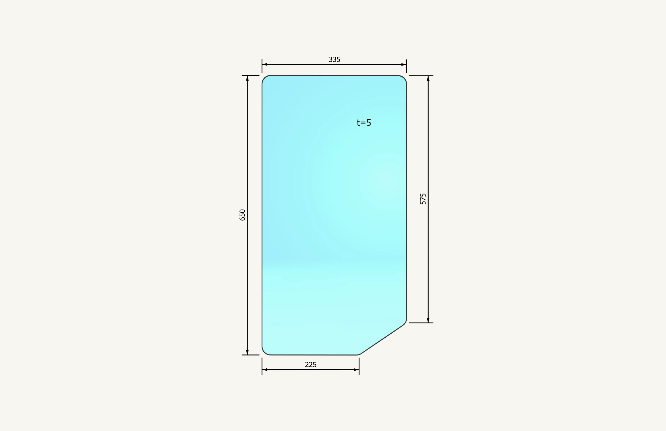 Radsichtglas rechts 228/338x574mm