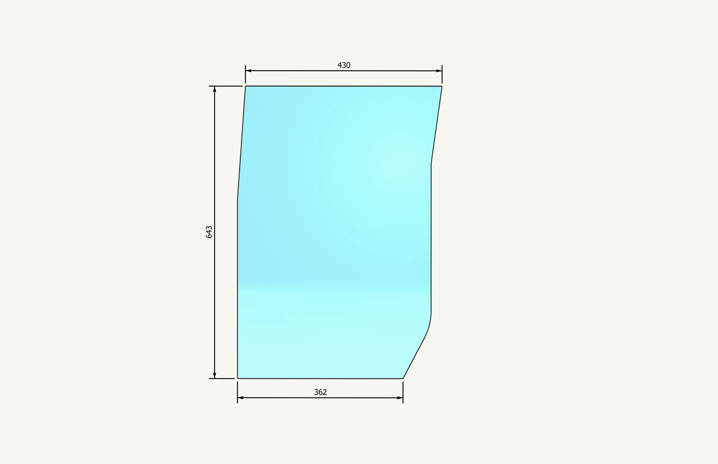 Radsichtglas rechts 362/430x643mm