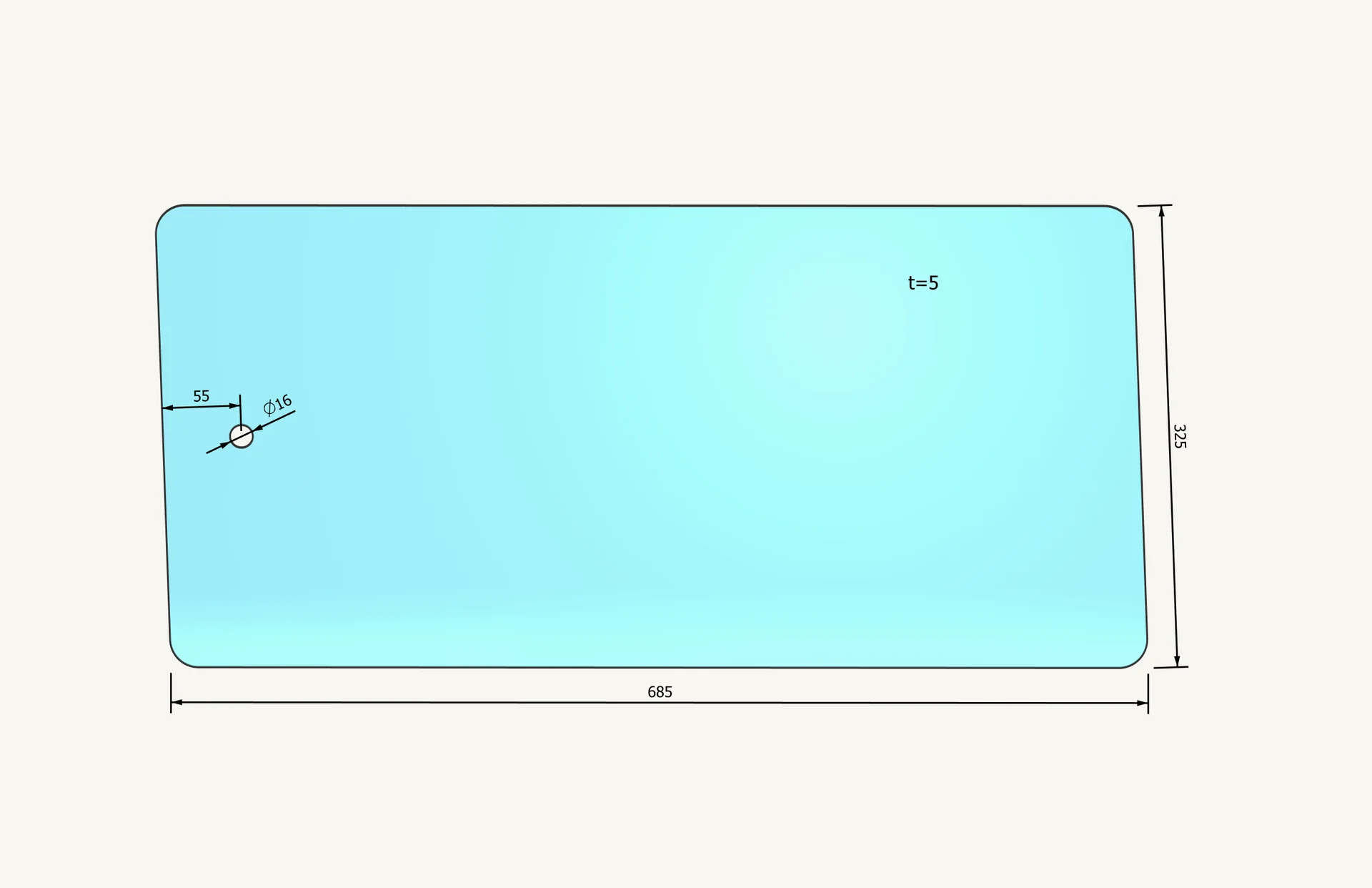 [1059248] Lower Side Glass right bottom Eurocab 325x685mm