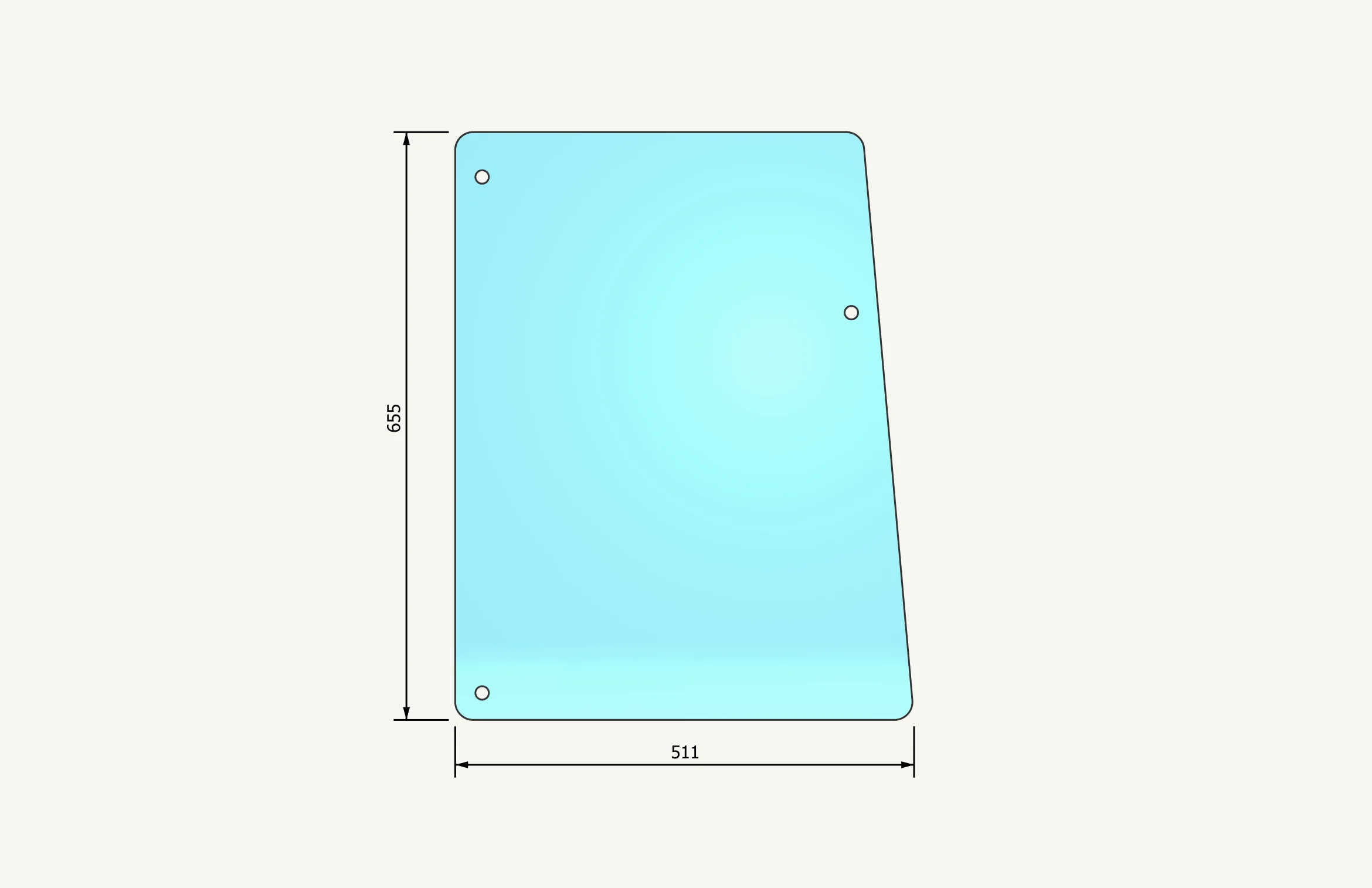 Seitenscheibe 655x511mm 3 Loch CX722