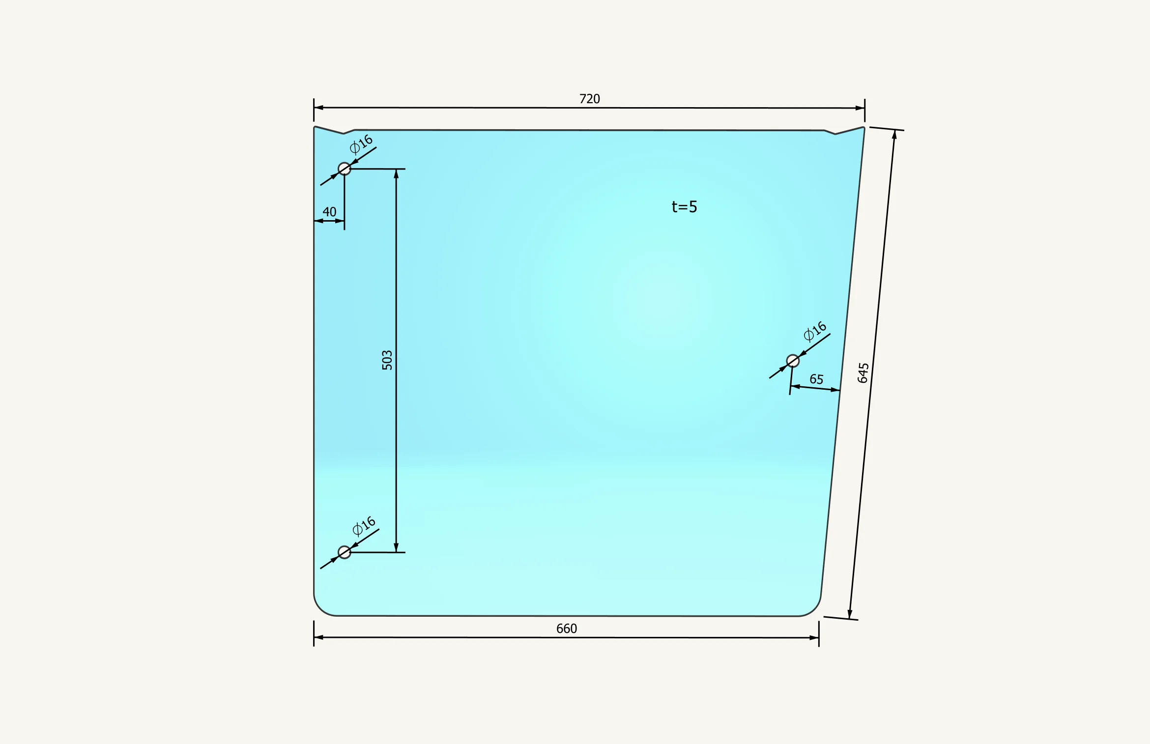 Seitenscheibenglas 660/720x645mm