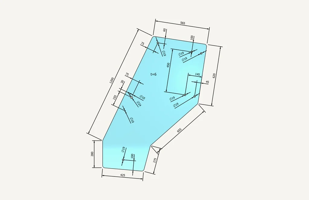 [1015393] Door Glass AS59 1432x710mm 8 hole