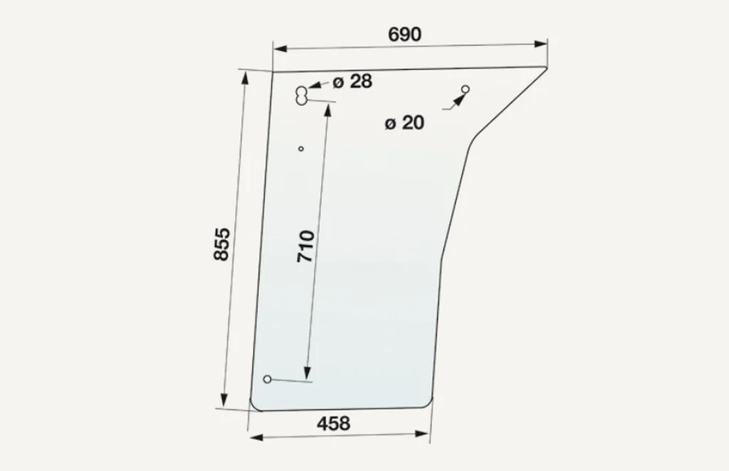 [1071292] Door Glass bottom Fritzmeier 458/690x855mm 5 hole