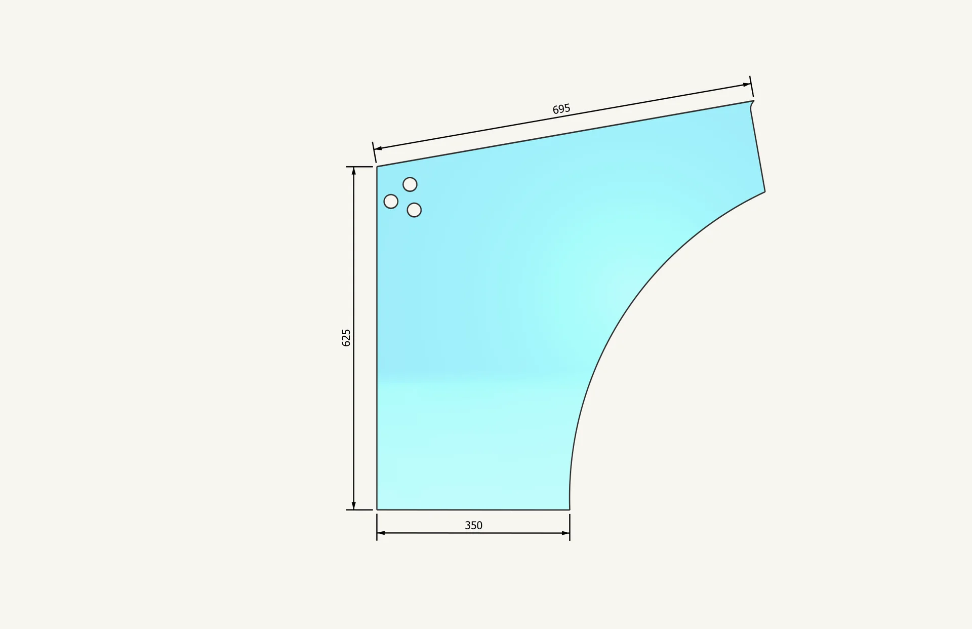 [1005716] Vitre de porte en bas gauche 353x625mm