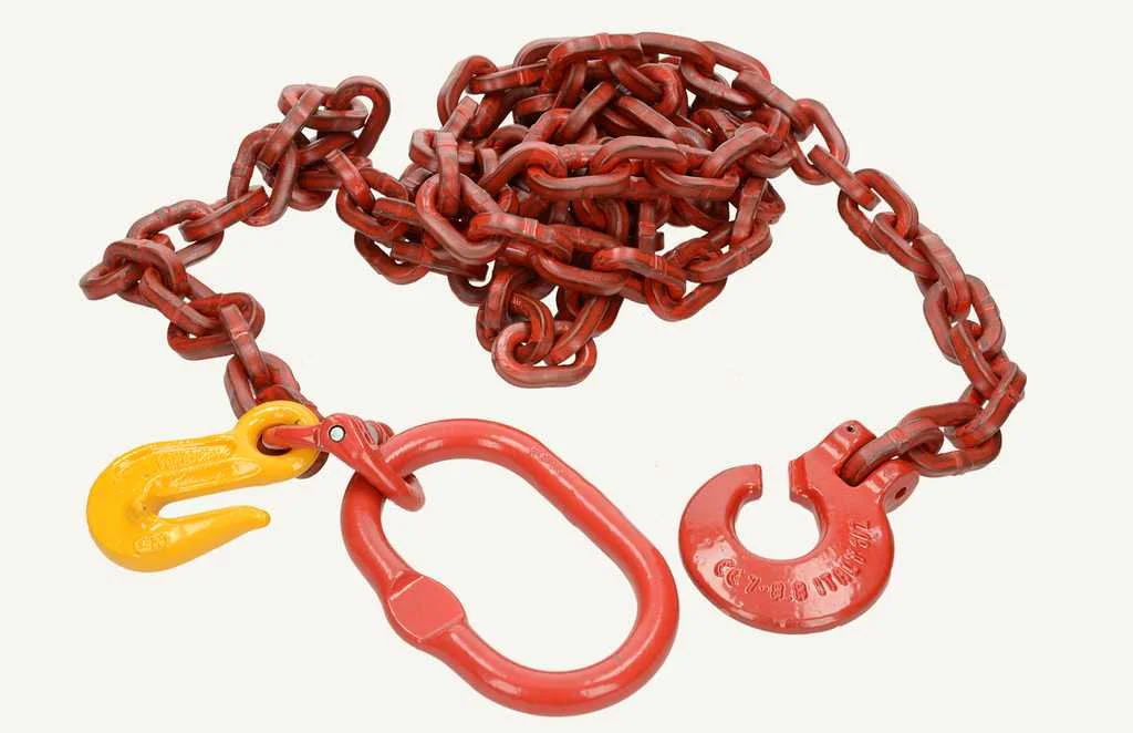 [1058601] Chaîne de débardage avec crochet d'élingage (classe 80 rouge) rond 8mm 3mètre