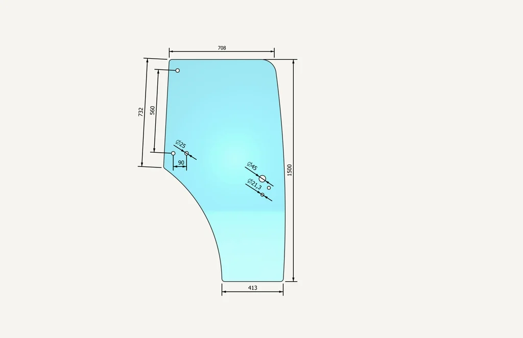 [1013842] Vitre de porte droit 462/648x1490mm