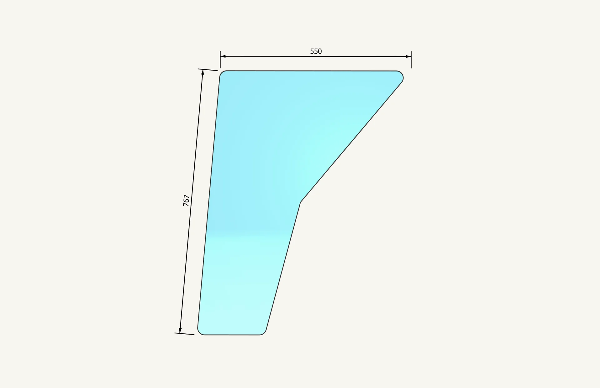 [1015348] Vitre de porte en bas 767x550mm