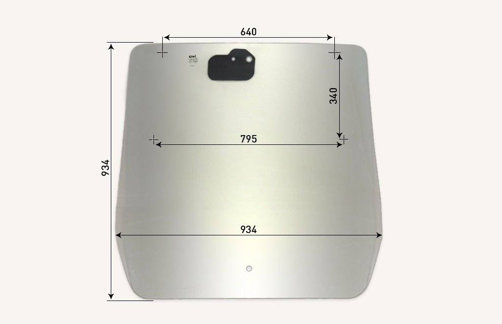 Rear window glass 934x934mm 8hole