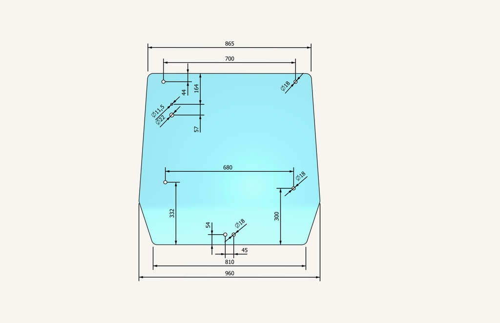 Rear window glass 803/857x925mm