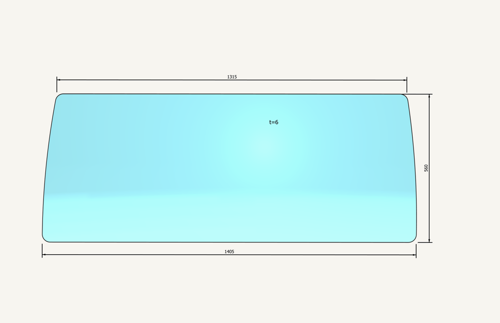 Front windscreen glass 1315/1408x665mm