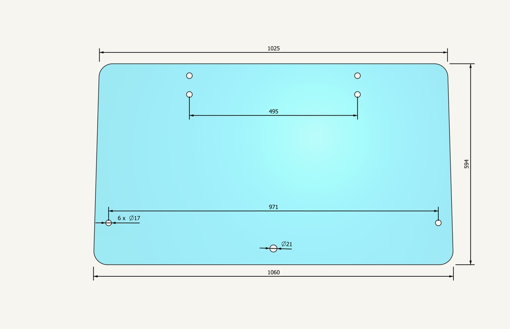 Rear window glass 1025/1060x594mm