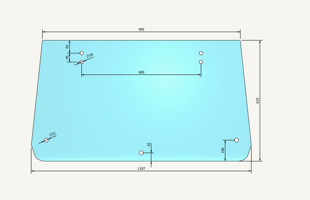 Rear window glass 994x645mm