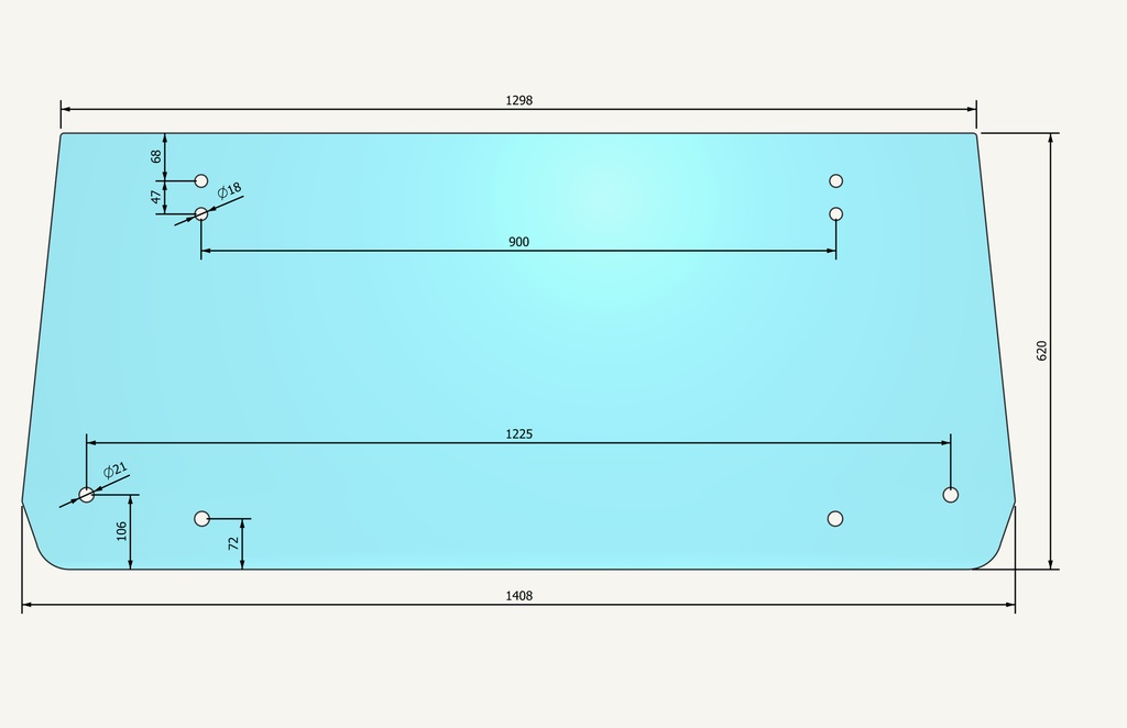 Heckscheibenglas gebogen 1296x645mm