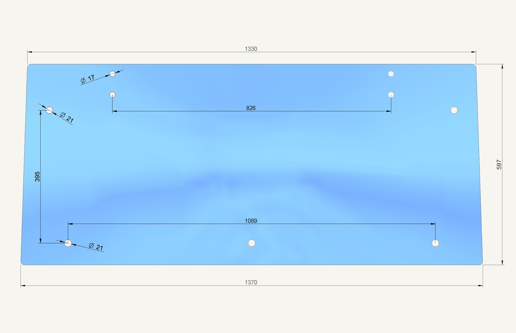 Rear window glass 1327x597mm