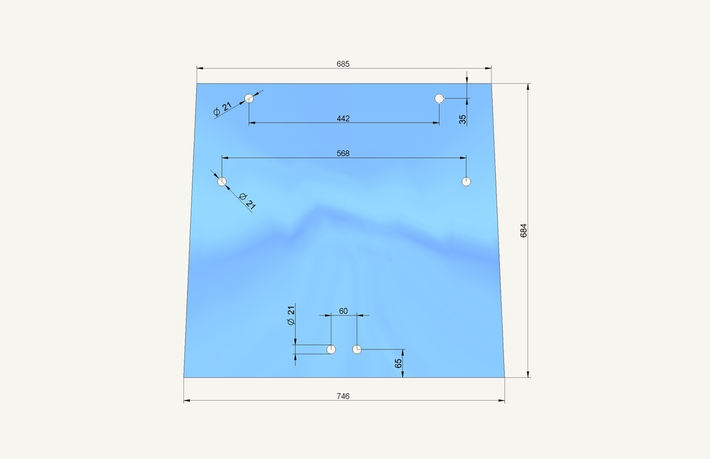 Rear window glass 685/746x684mm