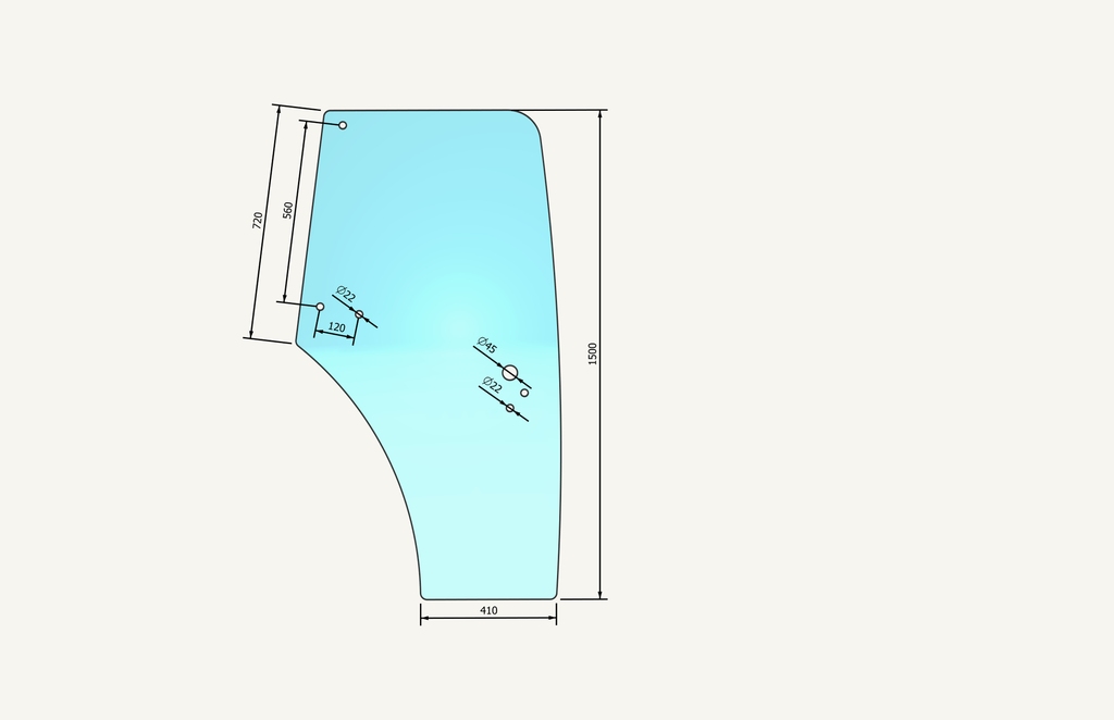 Door pane right 403/707x1500mm