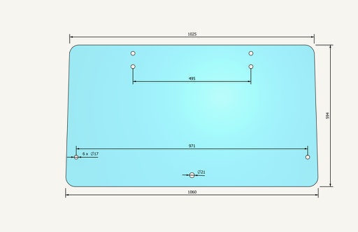 [1002125] Rear window glass 1025/1060x594mm