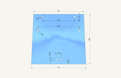 [1002136] Rear window glass 685/746x684mm