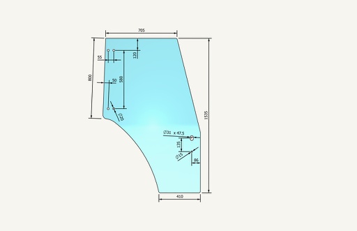 [1013860] Door glass right 6 holes