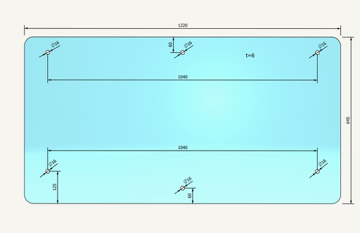 [1015335] Heckscheibenglas 645x1220mm 6 loch