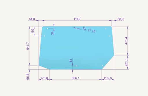 [1015355] Heckscheibenglas 709x1237mm 7 Loch