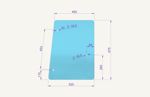 [1074310] Side window glass 3 hole right