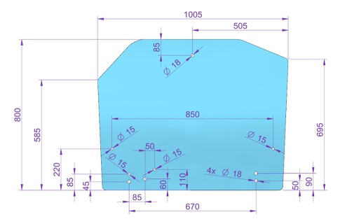 [1076397] Rear window glass 800x1005mm 9 hole